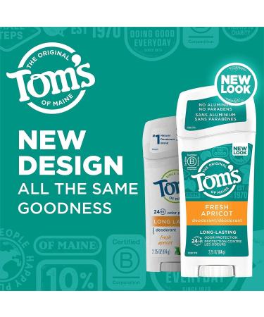 Tom's of Maine Long-Lasting Care Apricot Deodorant Stick 2.25 oz - 2 pk - Natural Ingredients - Buy Online on GoSupps.com