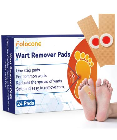 Folocone Wart Remover 24pcs Wart Removal Plasters Pads Wart Remover for Hands Plantar Wart Remover for Feet Verruca plasters Verruca Treatment Painlessly Removes Common and Plantar Warts 24 Count (Pack of 1)