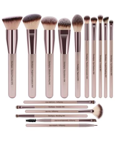Makeup Brushes, Daubigny 16Pcs Complete Premium Synthetic Makeup Brush Set with Professional Foundation Brushes Powder Concealers Eye shadows Blush Makeup Brush for Perfect Makeup (Champagne Gold)