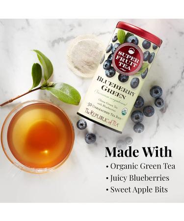 The Republic of Tea - Organic Blueberry Green Superfruit Tea 50 Tea Bags Tin  Gourmet Tea Blueberry SuperFruit 50 Count (Pack of 1) - Buy Online on GoSupps.com