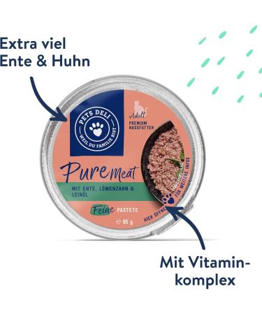 Pets Deli Pure Meat Wet Food for Cats - Duck & Dandelion - Sugar & Gluten Free - 12 x 85g Pack - Buy Online on GoSupps.com