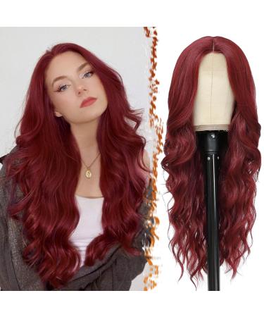 BARSDAR long wavy red wig 66cm middle parting curly wave lace front natural heat -resistant synthetic hair wigs for women daily party cosplay halloween wig (red) - Buy Online on GoSupps.com