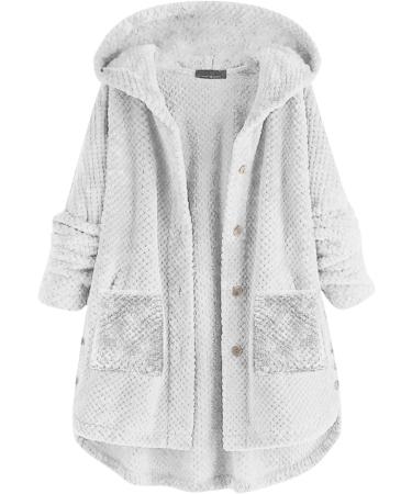 Hanxiulin Oversized Winter Coat for Women - Plush Hoodie Jacket Long Warm Outdoor Premium Jacket in White - Buy Online on GoSupps.com