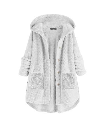 Hanxiulin coat plush jacket hoodie jacket oversize winter coat ladies coat winter jacket long warm coat outdoor step jacket light outdoor premium coat l white