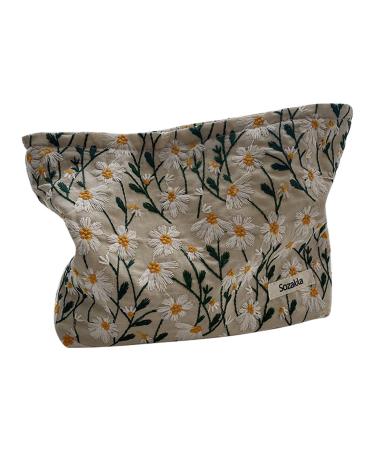 Fairnull storage bag for girls make-up bag large capacity art design 3D embroidery small flower spring pencil case for trips make-up
