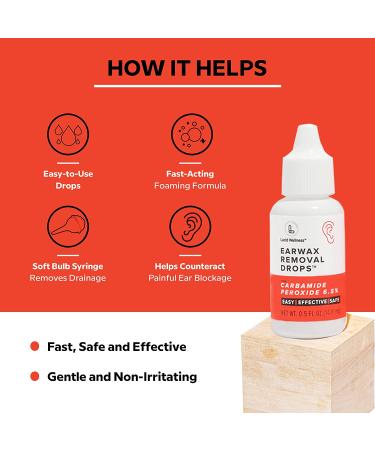 Lucid Wellness Ear Wax Removal Kit - 6.5% Urea Hydrogen Peroxide Drops - Ear Cleaner Foaming Formula for Adults - Bulb Syringe Tool Included - Buy Online on GoSupps.com