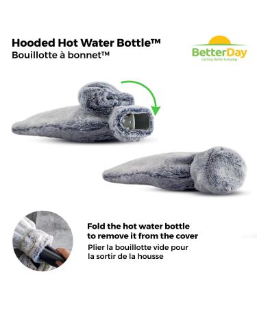 BetterDay Hot Water Bottle with Hood - 2L Fluffy Cover British Standard Natural Rubber Perfect for Comfort & Warmth - Shop Now! - Buy Online on GoSupps.com