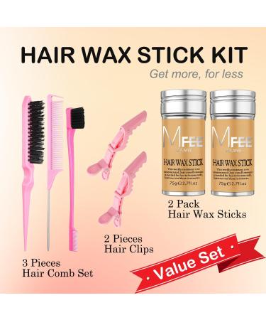 MULAFEE 2 Pack Hair Wax Stick Kit Wax Stick for Smooth Hair Wigs Non-Greasy Styling Wax for Fly Away and Edge Frizz Hair Slick Stick with Comb & Hair Clips Set - Buy Online on GoSupps.com