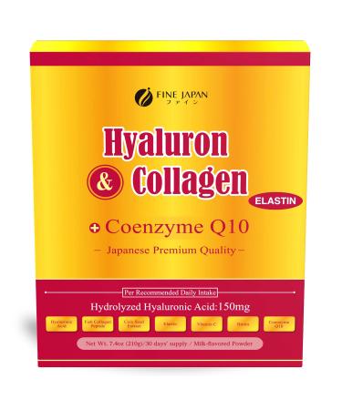 FINE JAPAN Premium Marine Collagen Powder with Hyaluronic Acid, CoQ10 & Elastin - Non-GMO - 30 Servings (210g / 7.4oz) Made in Japan