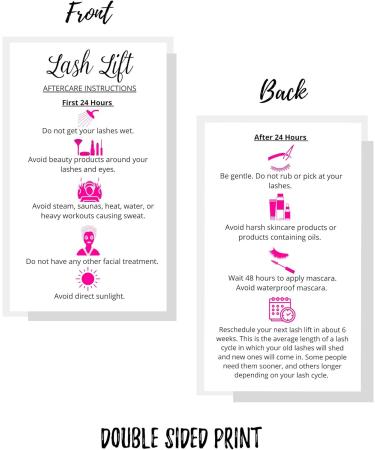 Lash Lift Aftercare Instruction Cards - 50 Pack | Starter Eyelash Lift Kit DIY Supplies | White with Pink Icons | 2x3.5 inches Business Card Size - Buy Online on GoSupps.com