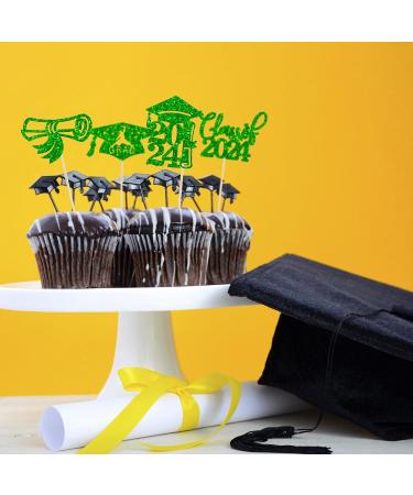 24Pcs 2024 Graduation Cupcake Toppers Glitter Congrats Grad 2024 Diploma Cap Cupcake Picks Class of 2024 Graduation Cake Decorations for 2024 Graduation Party Cake Decorations Green Style 4 Green - Buy Online on GoSupps.com