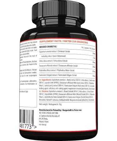 Diuretic 90 Vegan Capsules - Herbal Blend with Horsetail Nettle Dandelion & More - 3 Month Supply - Natural Diet Supplement by MZ - Buy Online on GoSupps.com