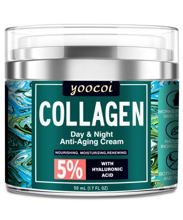 Yoocoi Collagen Cream Face Moisturizer Day & Night Anti Aging Collagen Cream Natural Formula with Hyaluronic Acid & Vitamin C - Firming Cream to Smooth Wrinkles & Fine Lines