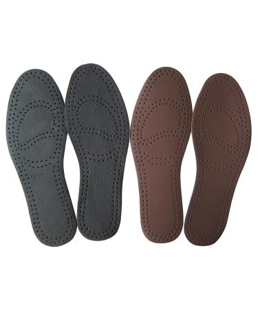 Brown Leather Insoles for Men Thin Leather Inserts for Dress Shoes Black Leather Shoe Inserts for Sandals Thin Shoe Liners Replacement for Sneakers and Boots 2 Pairs/Mens 9.5 M US Mens 9.5 M US Black+brown