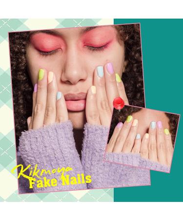 Pink French Nails Press on with Flower Heart Design - 24pcs Medium Length Square Fake Nails for Women and Girls - Buy Online on GoSupps.com