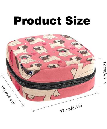 Rosa Pug Puppy Dog Love Pattern Menstrual Pad Storage Bag - Portable Zipper Pocket for Teens & Women - Buy Online on GoSupps.com