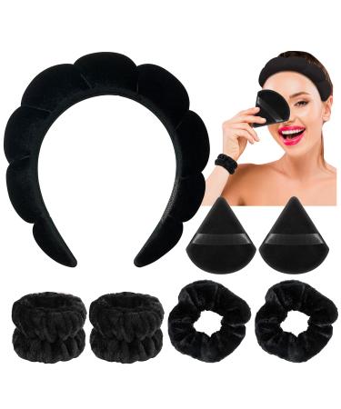 Makeup Spa Headband for Washing Face: Bubble Skincare Headbands for Women Face Wash Headband Skin Care Headbands - Puffy Headband Make Up Facial Headband black