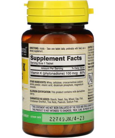 Mason Natural Vitamin K 100 mcg - 100 Tablets for Healthy Bones & Blood Clotting - Buy Online on GoSupps.com