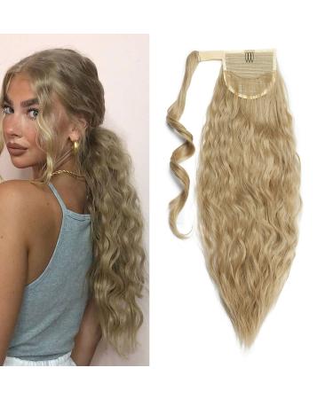 Long Ponytail Hair Extensions for Women 20-26 inches Curly Wrap Around Ponytail Corn Wave Ponytail Magic Paste Hairpiece 20 Inches - Ash Blonde Ash Blonde 20 Inch