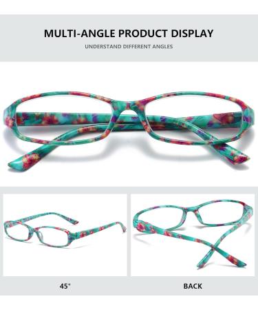 Women s Anti-Blue Light Reading Glasses - Mint Green Floral Rectangle Eyeglasses with Spring Hinge & Pouch | 2.75x Magnification - Buy Online on GoSupps.com