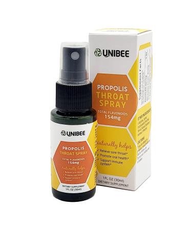 UNIBEE Propolis Throat Spray (Total Flavonoids 154mg) - Sore Throat Relief Oral Health Promotion Natural Immune Support Alcohol-Free & Water-Soluble Propolis