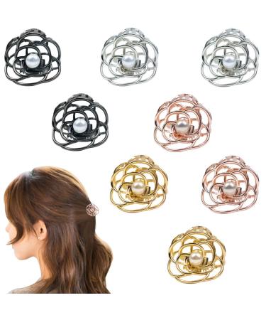 8Pcs Mini Rose Flower Hair Claw Clips Pearl Claw Clip Rose Claw Clamp Metal Hairpin Clip Claw for Women Girls Thin Hair in Daily Life Dates Parties Birthdays Weddings