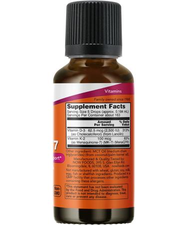 Now Foods Liquid D-3 & MK-7 1 fl oz - Supports Immune Health & Bone Strength - Buy Online on GoSupps.com