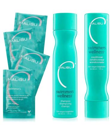 Malibu C Swimmers Wellness Hair Care Collection - Sulfate + Paraben Free Kit to Remove Chlorine & Restore Hair Health - Anti Chlorine Shampoo  Deep Hydrating Conditioner & Deep Clean Remedy (1 Kit)