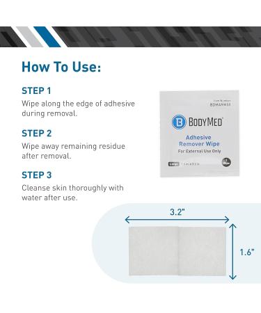 BodyMed Adhesive Remover Wipes - Effective Skin Cleaning Wipes for On-Skin Adhesives Tape and Dressings - 50 Count Box - 1.6 x 3.2 Inch - Buy Online on GoSupps.com