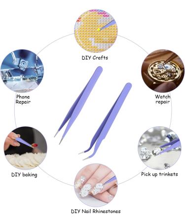 Ainiv 2Pcs Straight & Curved Lash Tweezers Stainless Steel Kit - Purple | For Eyelash Extensions, DIY Crafts, Nail Art & Jewelry Making - Buy Online on GoSupps.com