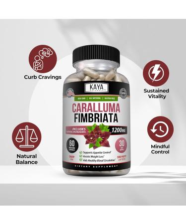 Kaya Naturals - Caralluma Fimbriata 1200mg High Potency Supplement | Maximum Strength Natural Endurance Support Vegetarian Capsules (60 Count) 60 Count (Pack of 1) - Buy Online on GoSupps.com