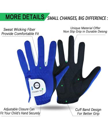 FINGER TEN Kids Golf Gloves 2 Pack Age 4-11 Medium (Age 5-6) Left Hand, Dura Feel White Blue Red Yellow Design, Boys Girls Junior Youth Toddler Golf Glove Set - Buy Online on GoSupps.com