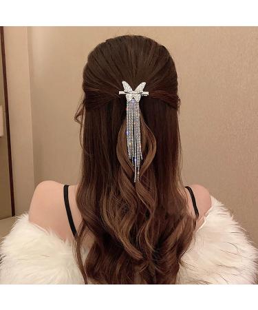 TseenYi Butterfly Rhinestone Tassel Hair Clip Silver Butterfly Barrette Crystal Long Tassel Hairpin Clip Shiny Cz Wedding Barrettes Bridal Decorate Hair Accessories for Women and Girls - Buy Online on GoSupps.com