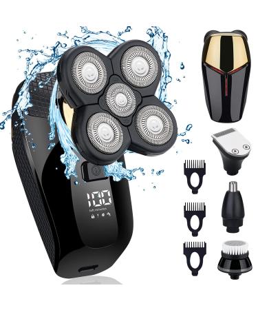 4 in1 Electric Head Shaver Bald Shaver Set Wet Dry Cordless Shaver for Men with Clippers Nose & Ear Trimmer Facial Cleansing Rechargeable Razors IPX6 Waterproof