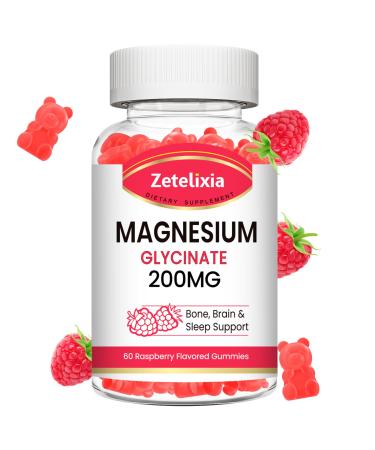 200MG Magnesium Glycinate Gummies, High Absorption Magnesium Glycinate Supplements for Relaxation, Raspberry Flavor 60 Count