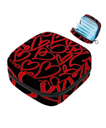 Storage bags for women's bandages motif: red heart black background large menstrual cup pocket with zipper periodic inserts bags panty liners tampons for girls and multicolored 04