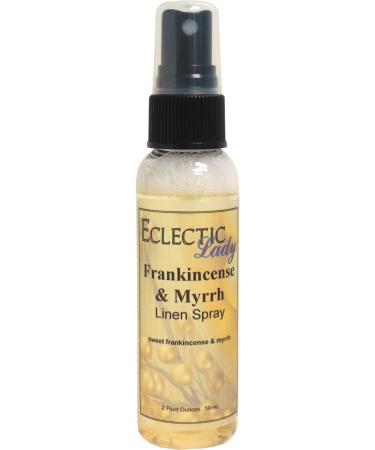 Frankincense and Myrrh Linen Spray (Double Strength) 2 ounces - Eclectic Lady Sheet and Linen Spray - No Artificial Colors Parabens or Preservatives - Long-Lasting Scent for Bed Fabric & Pillow 2 Fluid Ounces (Double Strength)