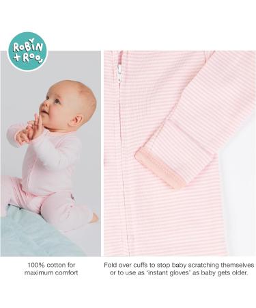 100% Cotton Two-Way Zipper Baby Sleepsuit 12-18 Months Pink Stripe - Unisex Onesie Romper with Double Zip Footless Design - Buy Online on GoSupps.com