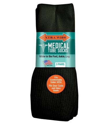 Unisex Extra Wide Diabetic Tube Socks (Pack of 3 Pairs) Fit Up to 4E/6E Foot & 22 Calf (Black)