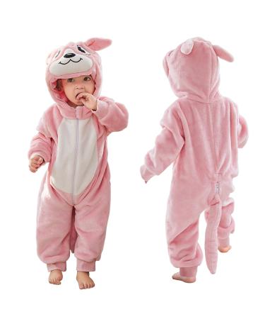 COOKY.D Baby Hooded Rompers Infant Winter Flannel Jumpsuit Pajamas 2-36 Months 3-6 Months Pink