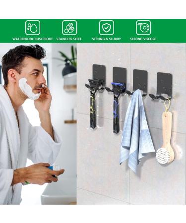 Boxing Razor Bracket Shower Set - 4 Multi-Purpose Hooks Stainless Steel Self-Adhesive Towel Holder No Drilling - Ideal for Bathroom Bedroom & Kitchen - Black - Buy Online on GoSupps.com