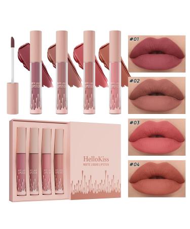 Shop Matte Liquid Lipstick - Long-Lasting Moisturizing Nude Red Tint | Waterproof Lip Gloss | 4 Colors Gift Set - Buy Online on GoSupps.com