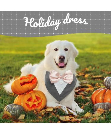 Kuoser Dog Tuxedo Bandana with Bow Tie | Formal Wedding Attire for Pets | Adjustable Costume for Small, Medium, Large Dogs | Grey - Buy Online on GoSupps.com