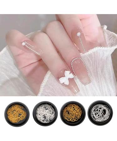 Nail Chain 4 Strips Gold Silver Metal Nail Art Chains 3D Nail Charms Punk Nail Studs Nail Art Decorations for Manicure Design DIY Crafts (Gold+Silver) - Buy Online on GoSupps.com