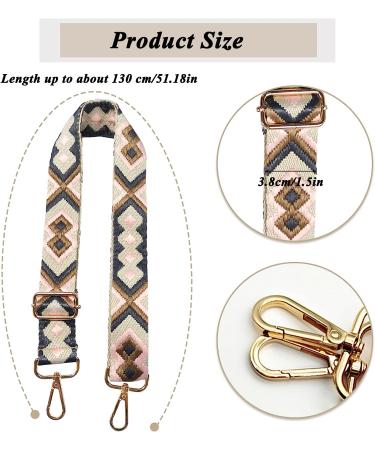 YAHUIPEIUS Purse Straps Replacement Crossbody Wide Shoulder Strap Bag Strap Adjustable Handbags Replacement Belts Rhombus Pattern 1.49Width (Gold Buckle-Dark Grey Pink) - Buy Online on GoSupps.com