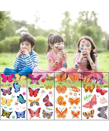 100 Colorful Waterproof Butterfly Temporary Tattoos - Watercolor Flower & Butterfly Stickers for Women, Kids - Body & Face Decoration, Party Favor - Buy Online on GoSupps.com