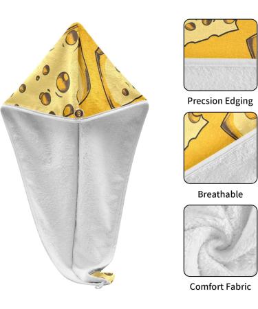 Cheese Color Pattern Hair Towels 2 Pack | Super Absorbent Quick Dry Hair Turbans for Women & Girls - Buy Online on GoSupps.com