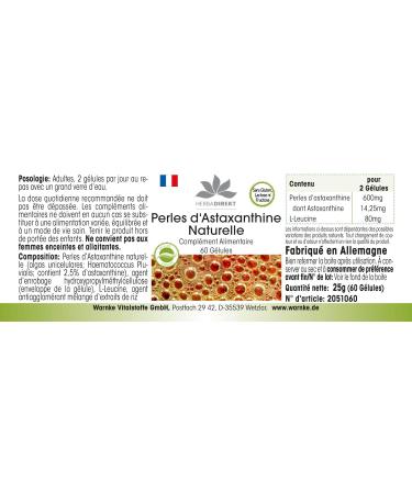 60 Astaxanthin Beadlets Capsules | Microencapsulated | No Magnesium Stearate | HERBADIREKT by Warnke Vitalstoffe - Buy Online on GoSupps.com