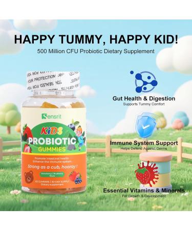 Sensrit Kids Probiotic Gummies with 5 Billion CFU & Vitamins C & D | Digestive & Immune Support for Children | Strawberry Blueberry Flavor | Pediatrician Approved Formula | Gluten Free Non-GMO - Buy Online on GoSupps.com