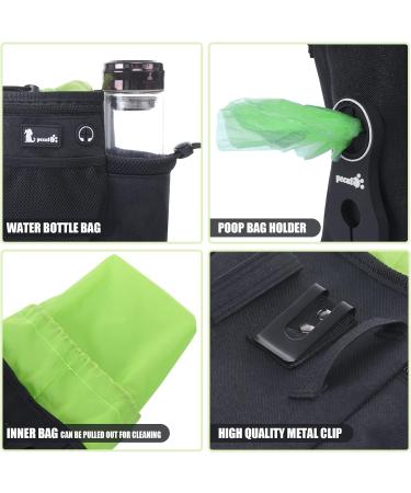 Pecute 4-in-1 Waterproof Dog Feed Bag - Snack & Treat Holder with Poop Bag Holder Adjustable Strap & Foldable Water Bowl (Black/Green) - Buy Online on GoSupps.com